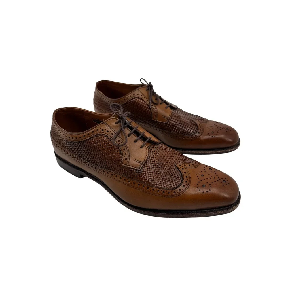 Allen Edmonds Leiden Weave Wingtip Bluchers Brown Leather Dress Shoes 14 1996
